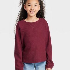 Cat & Jack | Girl’s Cozy Waffle Long Sleeved Shirt (Maroon)